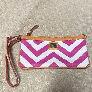Dooney & Bourke Fuchsia and White Chevron Wristlet